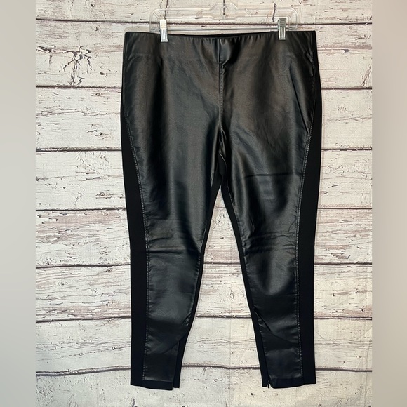 RALPH LAUREN Faux Leather Front Leggings Black-16 - Picture 1 of 2